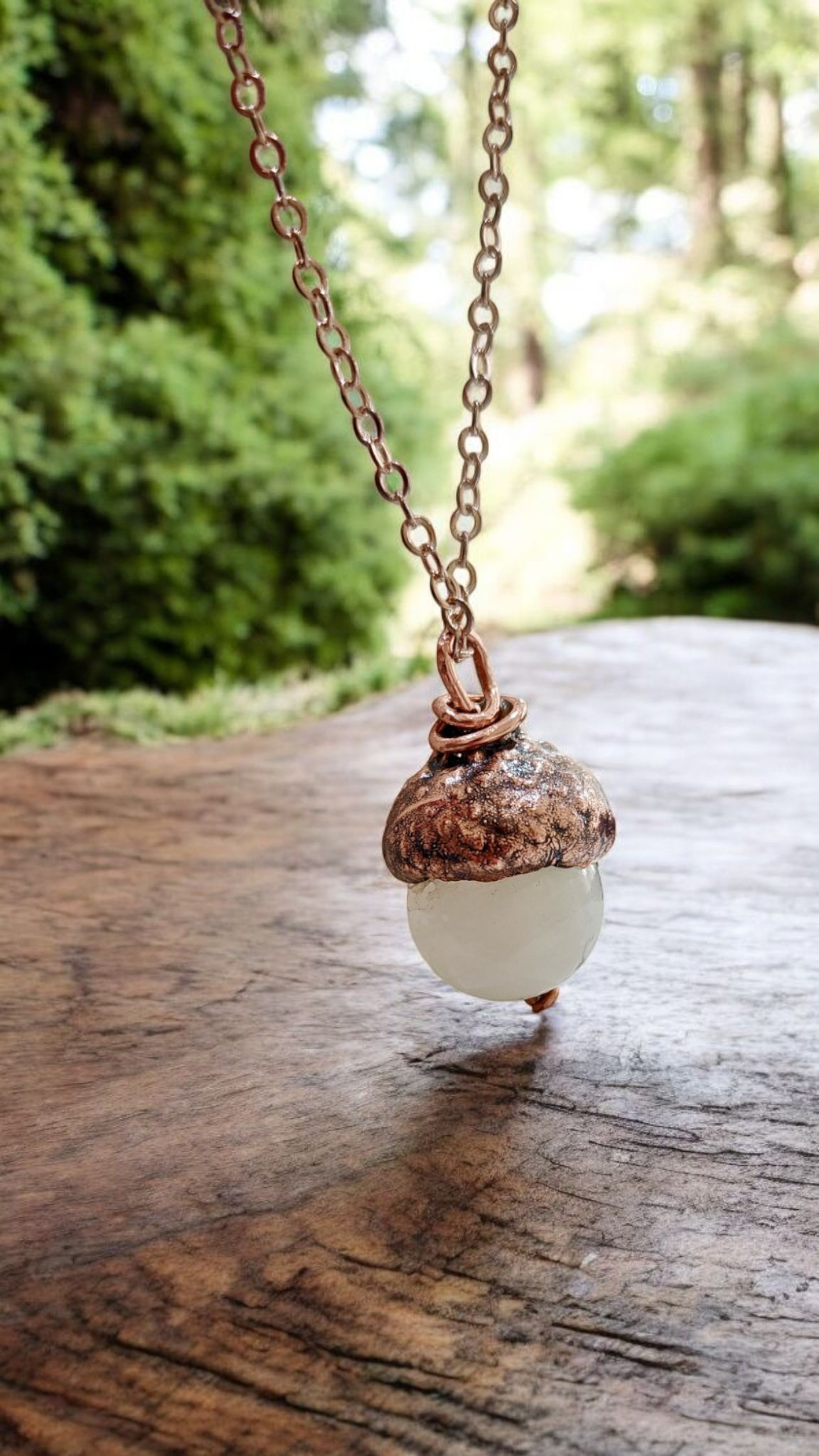 85 Acorn with White Onyx Copper Pendant