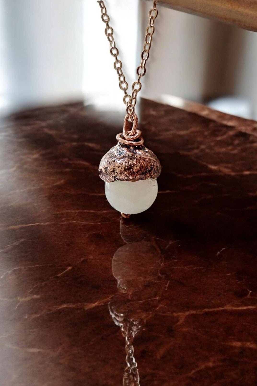 85 Acorn with White Onyx Copper Pendant
