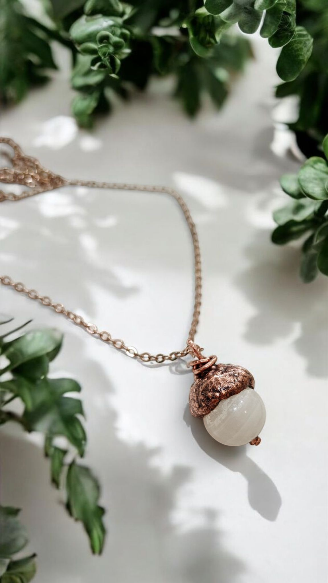 85 Acorn with White Onyx Copper Pendant