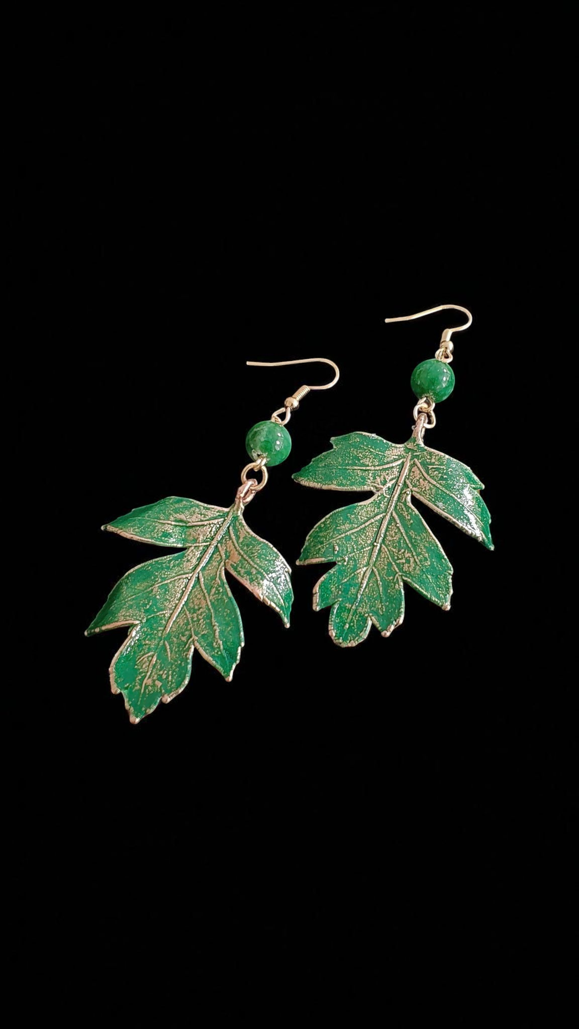 “Emerald Spiraea” Earrings — Copper, Patina &amp; Natural Jadeite