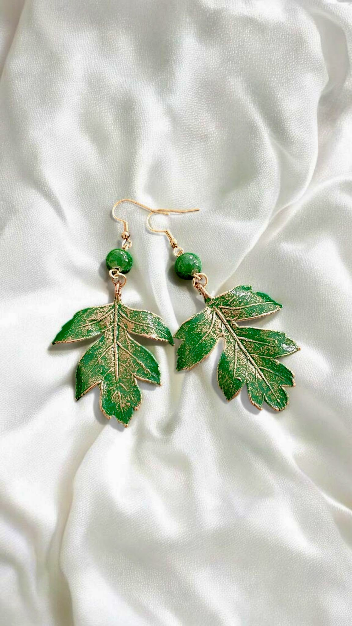 “Emerald Spiraea” Earrings — Copper, Patina &amp; Natural Jadeite