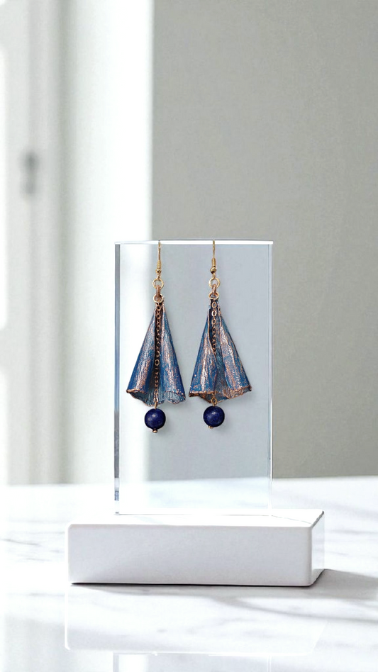 Copper Earrings “Indigo Leaf”