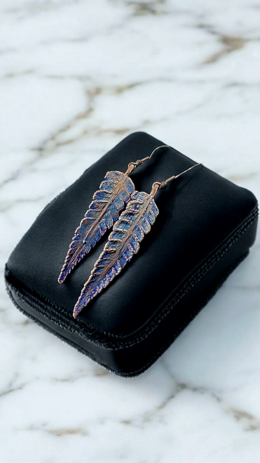 Earrings "Copper Fern in Azure"