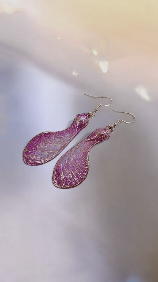 Copper Earrings “Purple Evening. Maple Seed”