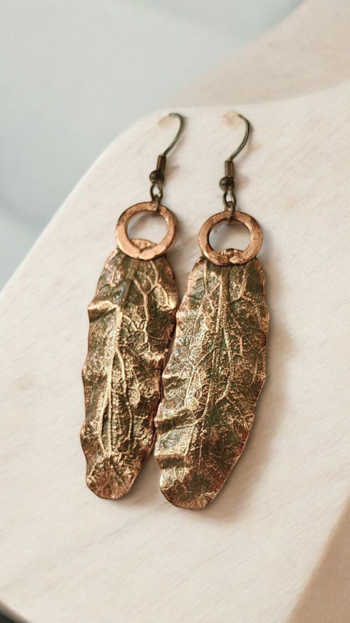 60 Designer Copper Linden Leaf Earrings with Antique Patina