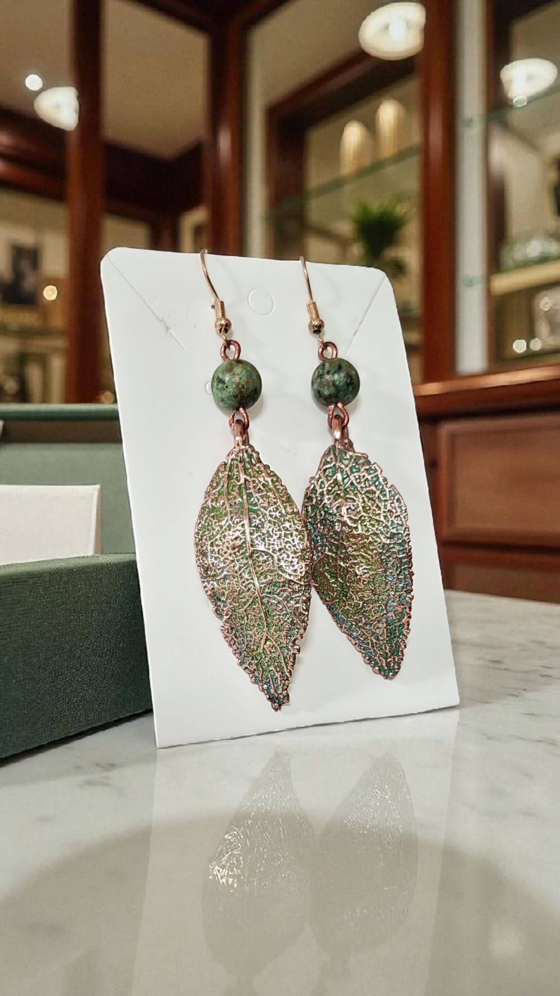 59 Designer Copper Physalis Earrings with Serpentinite