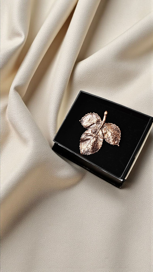 89 Rosehip Leaves in Classic Patina Copper Brooch