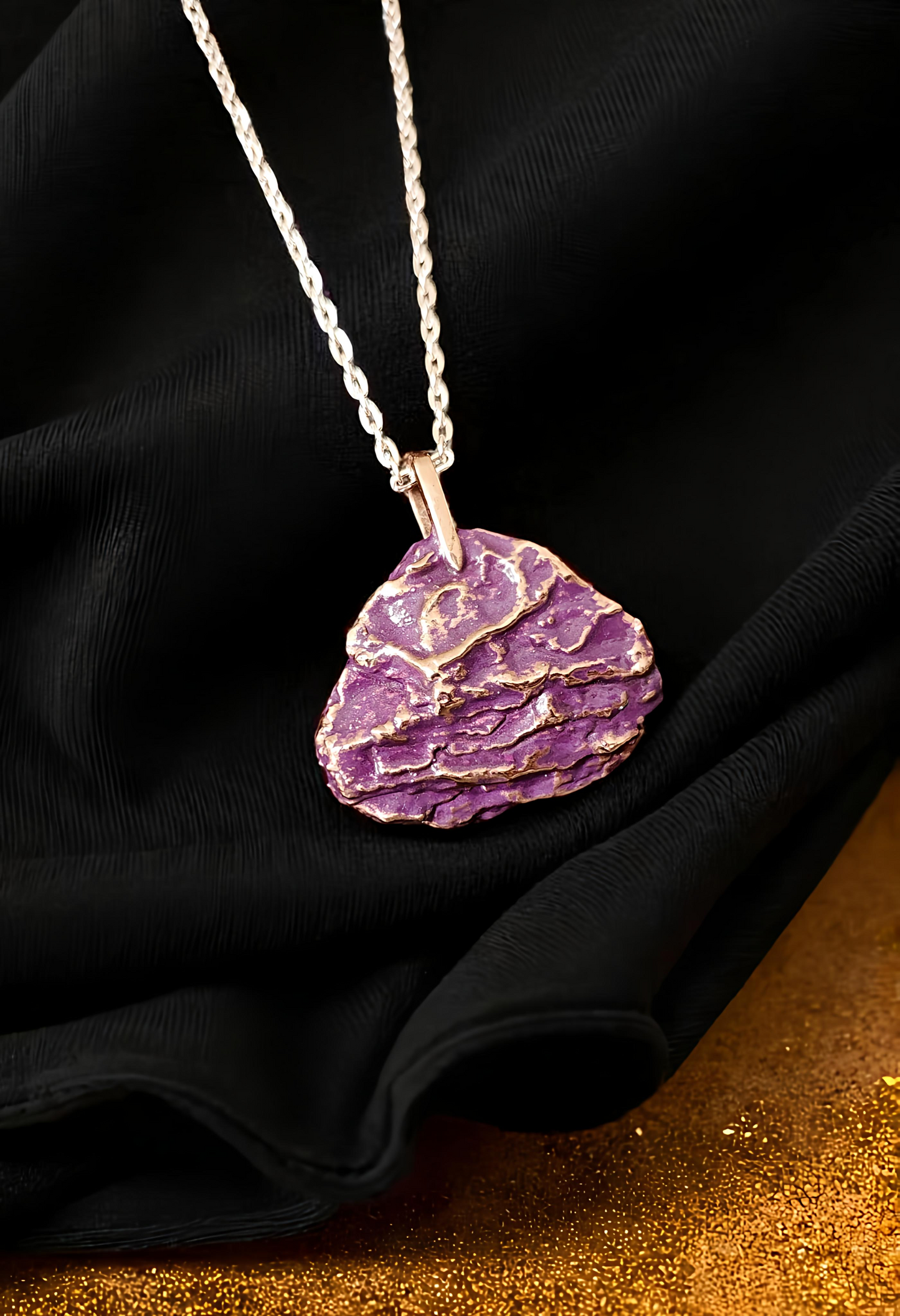 Copper Pendant “Tree Bark” (Purple Patina)