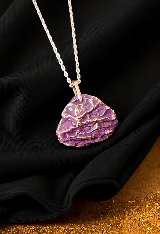 Copper Pendant “Tree Bark” (Purple Patina)