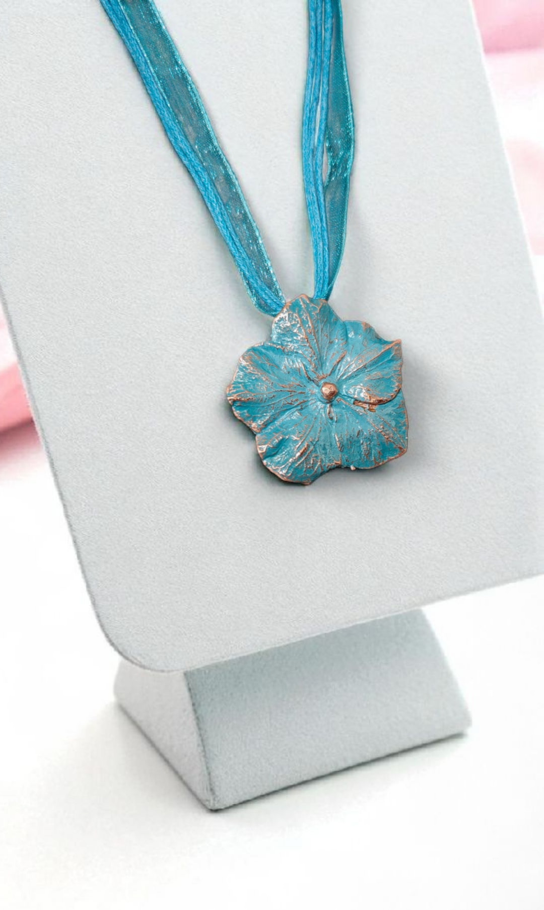Copper Pendant "Blue Hydrangea"