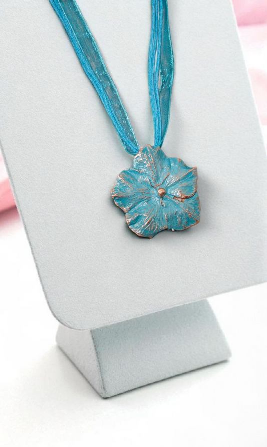 Copper Pendant "Blue Hydrangea"