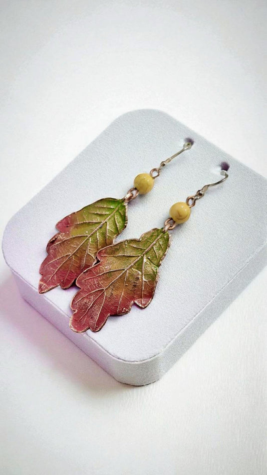 Oak Leaf Earrings with Yellow Howlite