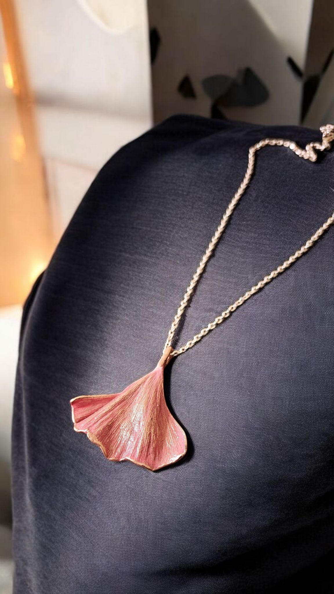 Coral Ginkgo — Copper Pendant
