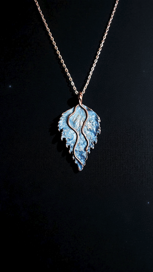 8. Birch Blue – Copper Birch Leaf Pendant
