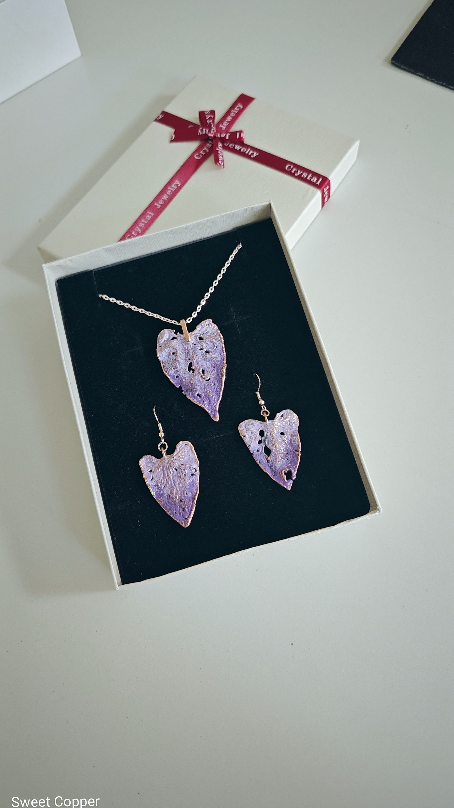 3. “Lavender Lace” – Copper Pendant & Earrings Set