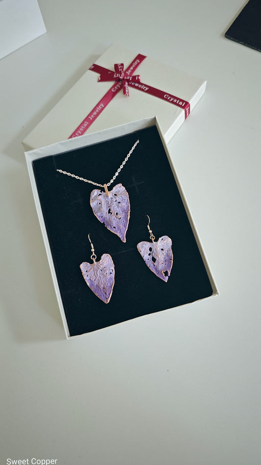 3. “Lavender Lace” – Copper Pendant & Earrings Set