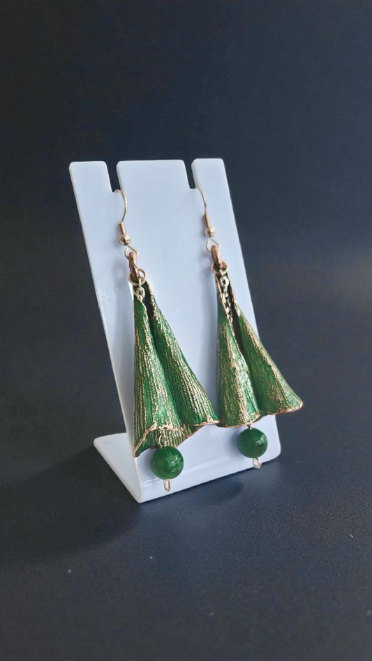 12. Emerald Ginkgo – Copper Earrings with Natural Leaf