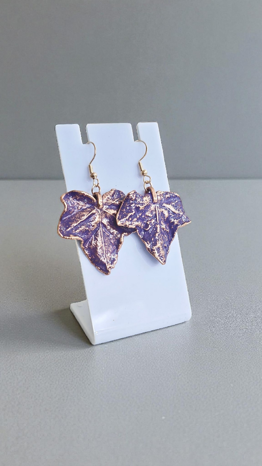 13. Lavender Silk – copper earrings made from real ivy leaves