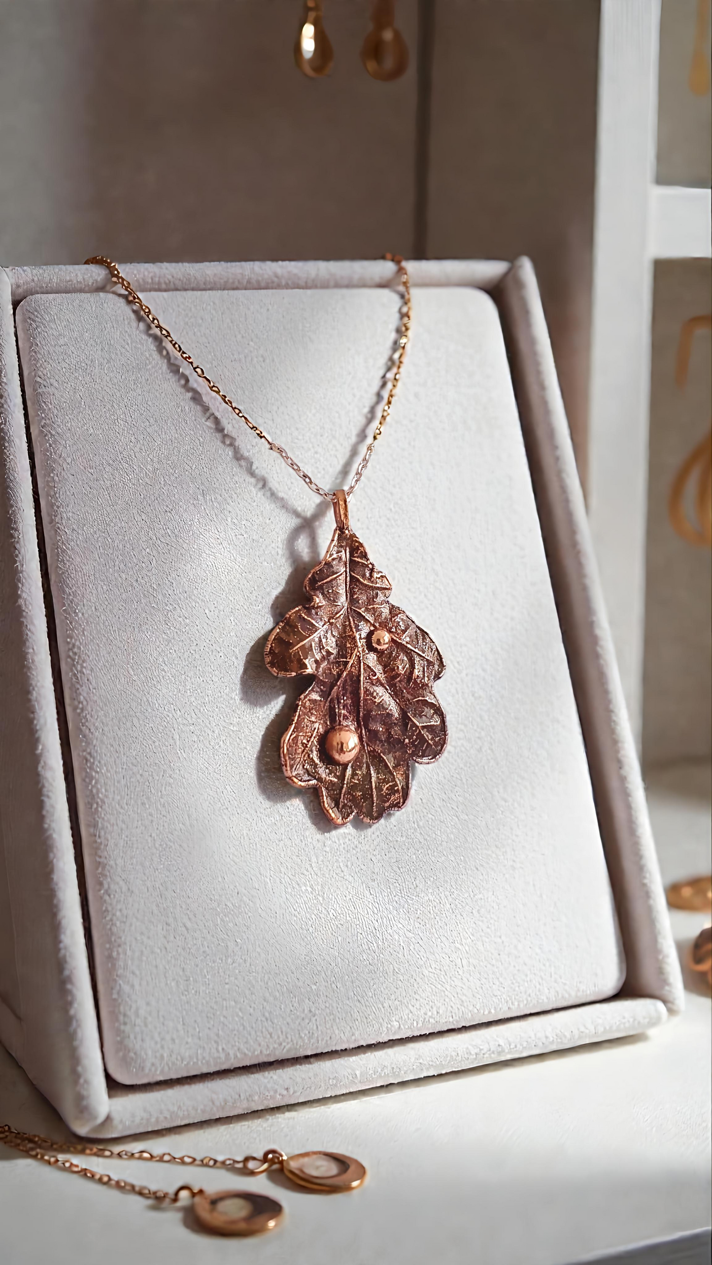 76 Oak Leaf. Droplet Copper Pendant