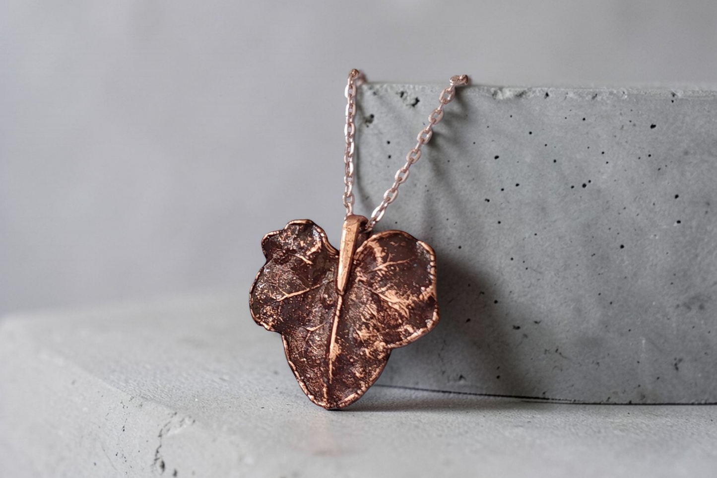 79  Ivy Leaf. Wine Patina Copper Pendant