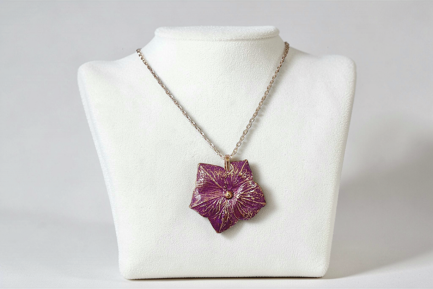 80 Hydrangea Flower. Lilac Patina Copper Pendant