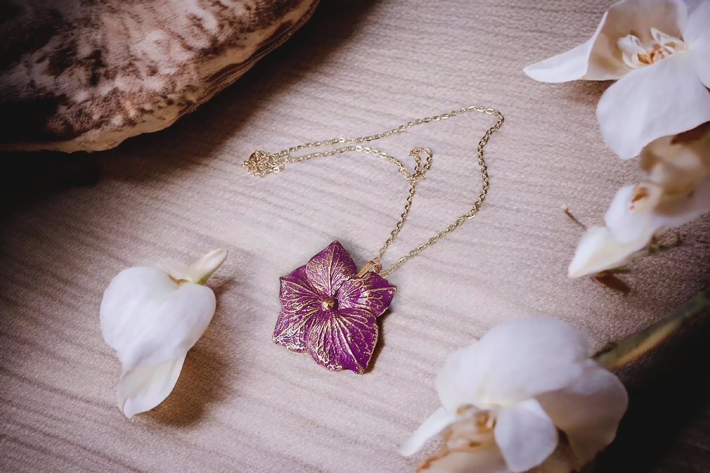 80 Hydrangea Flower. Lilac Patina Copper Pendant