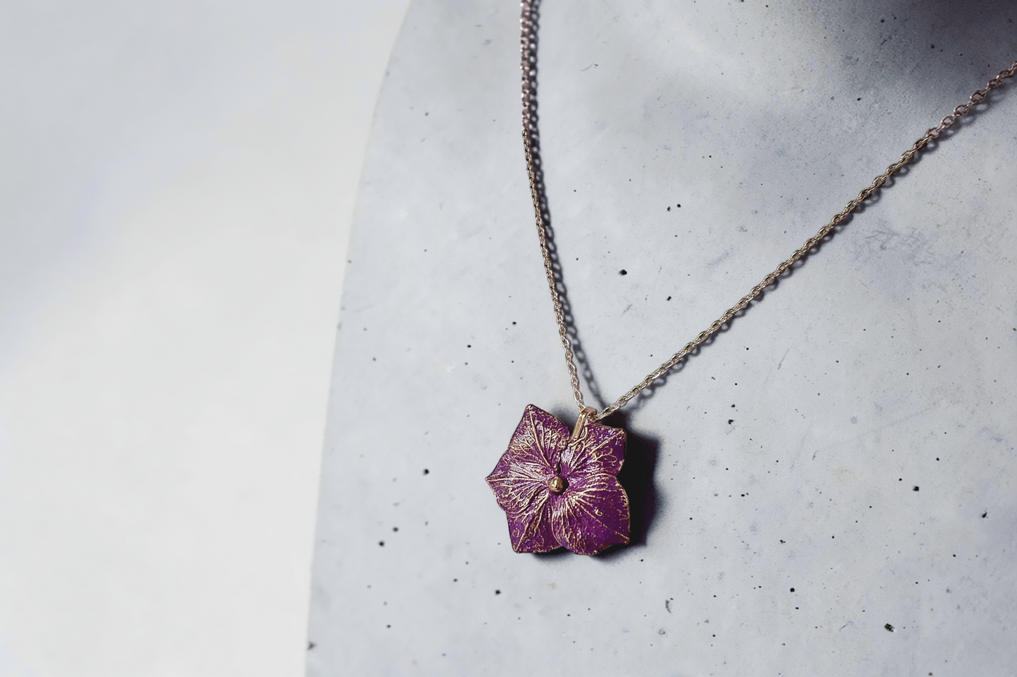 80 Hydrangea Flower. Lilac Patina Copper Pendant