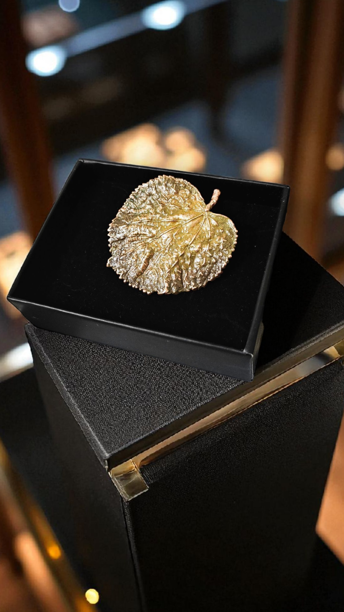 92 Linden Leaf in Olive Patina Copper Brooch