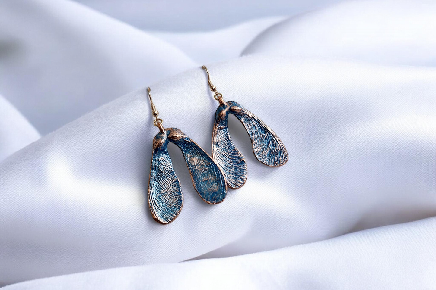 63 Earrings “Maple Seeds. Blue Patina”