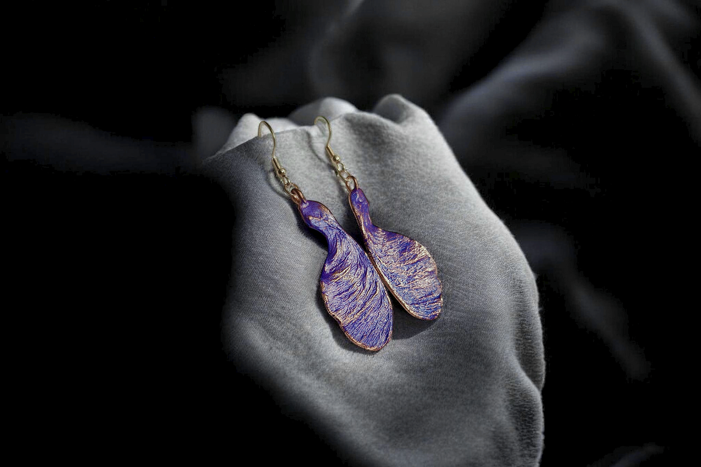 67 Earrings “Maple Seeds. Lilac Patina”