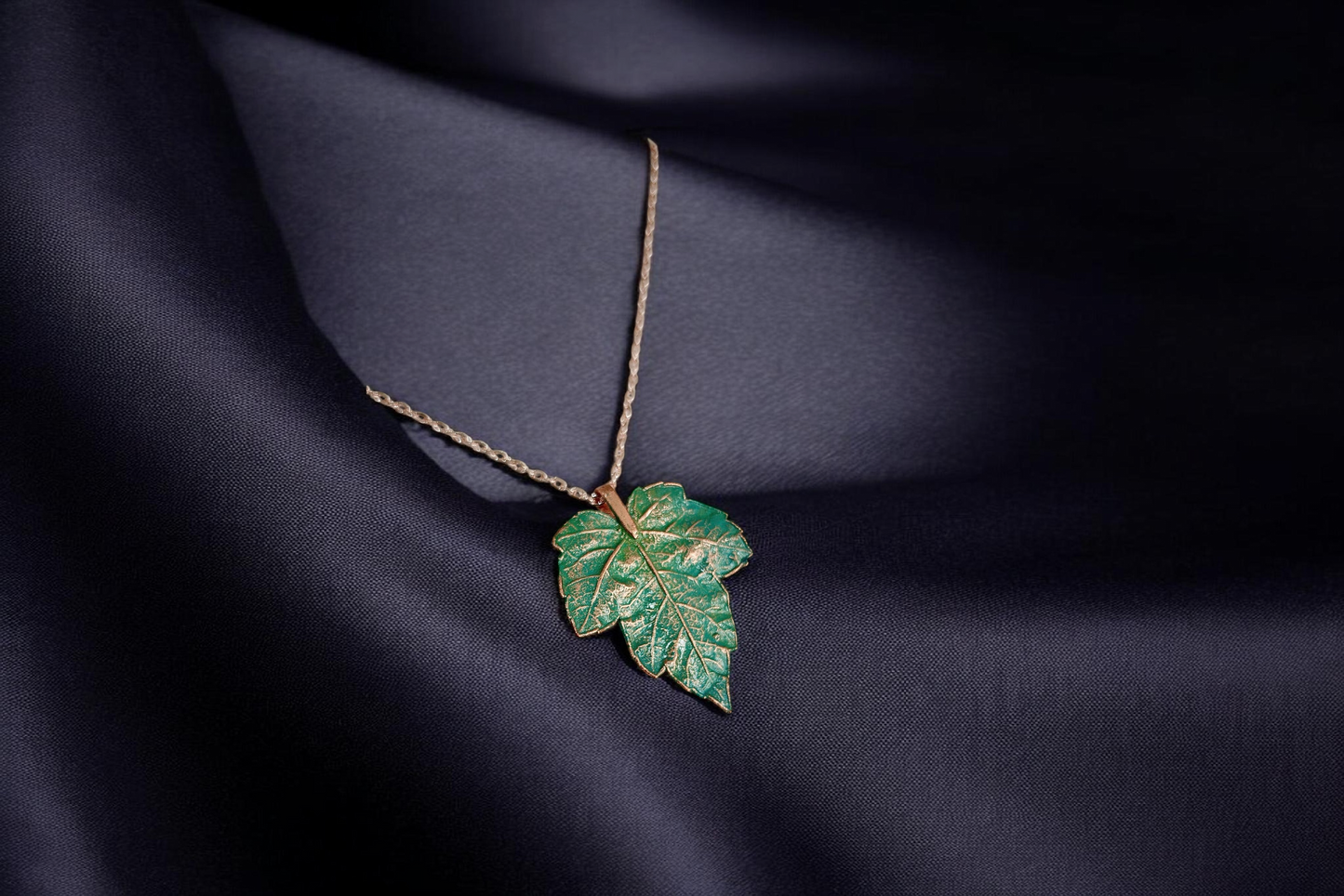 72 Grape Leaf. Mint Patina Pendant