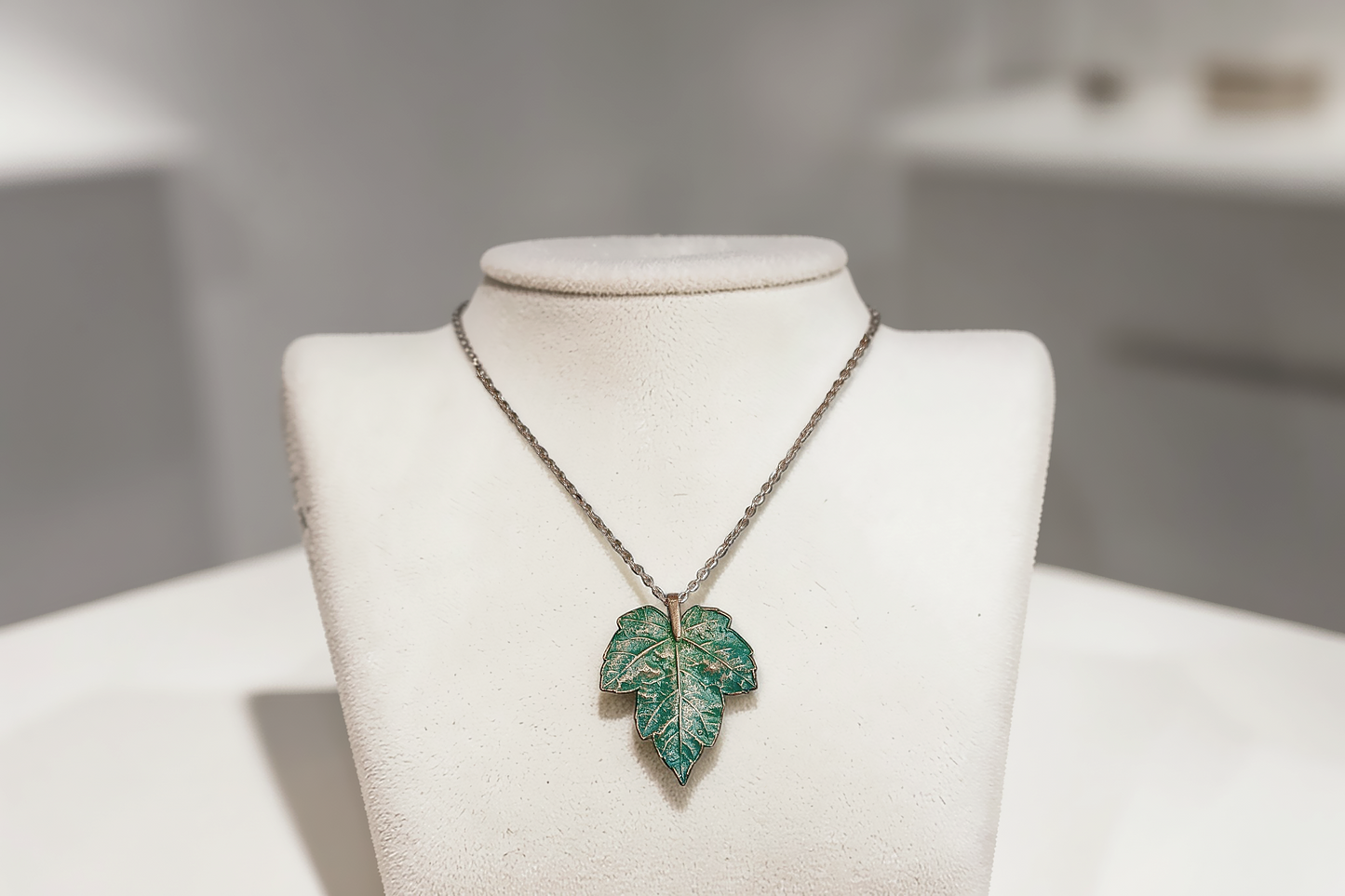 72 Grape Leaf. Mint Patina Pendant
