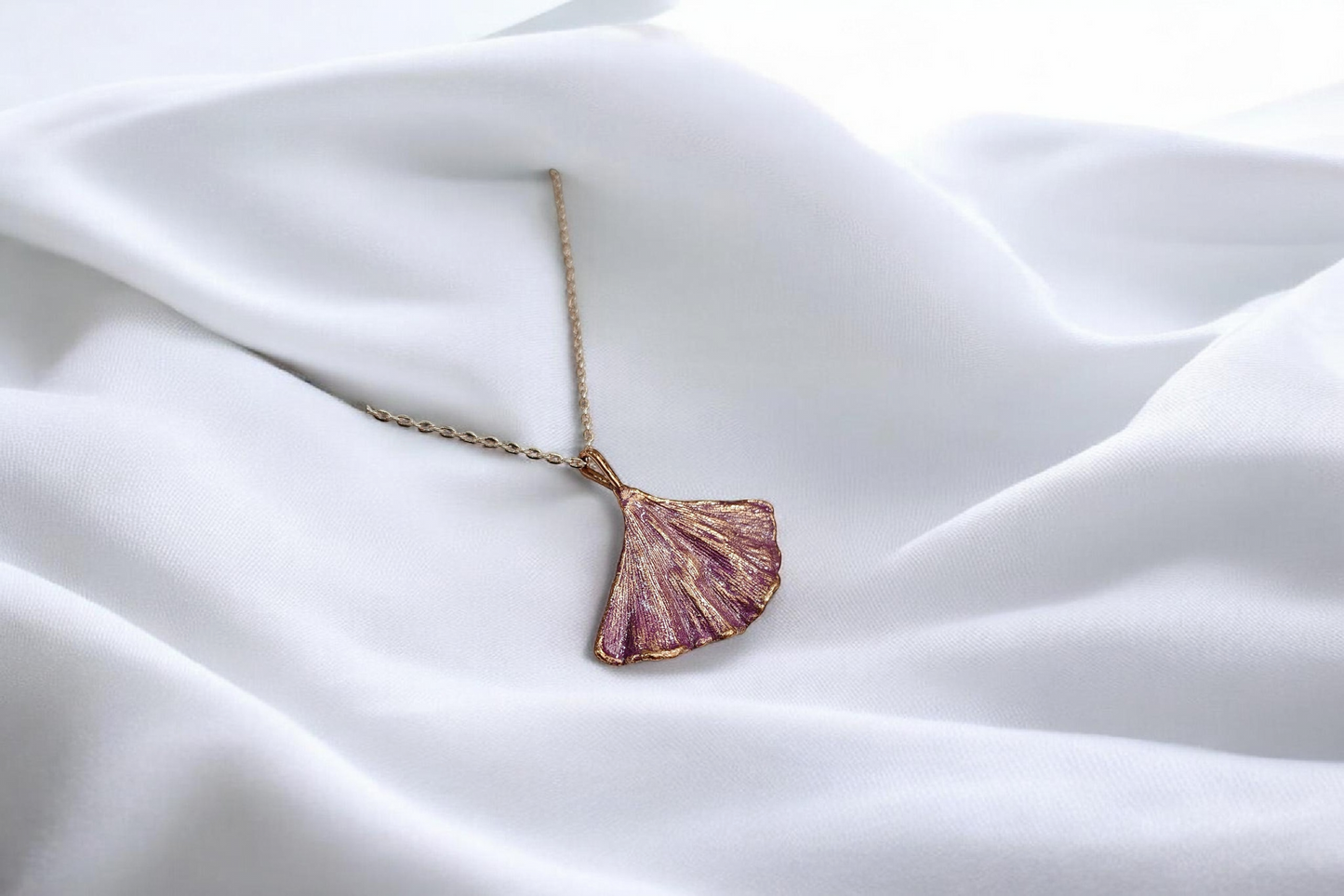 73 Copper Ginkgo. Purple Patina Pendant