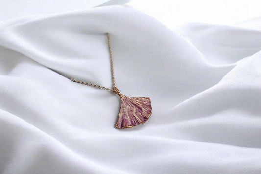 73 Copper Ginkgo. Purple Patina Pendant