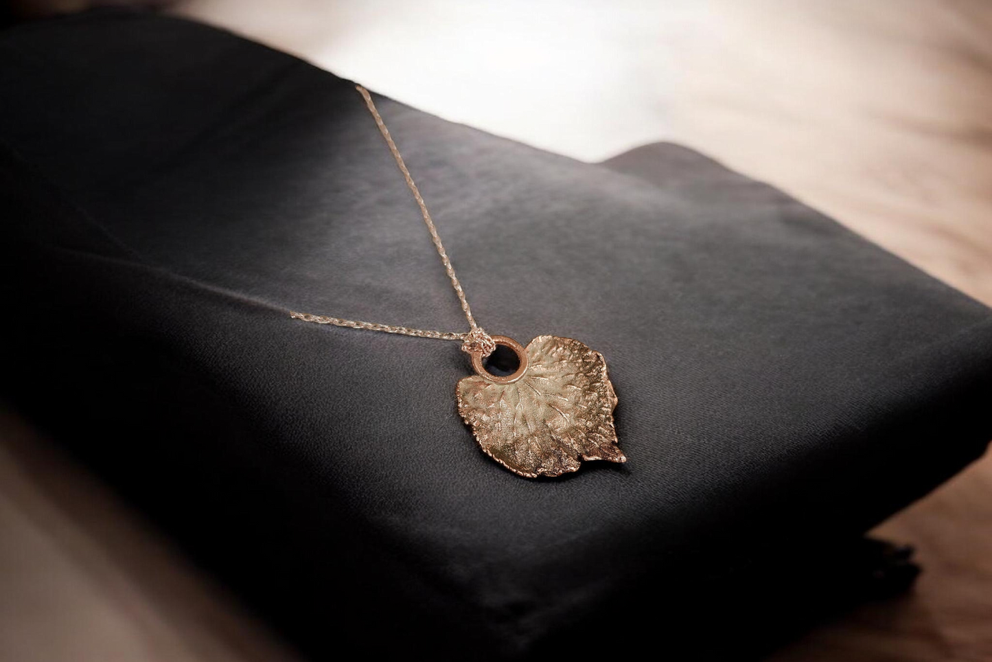 75 Linden Leaf. Beige Patina Copper Pendant