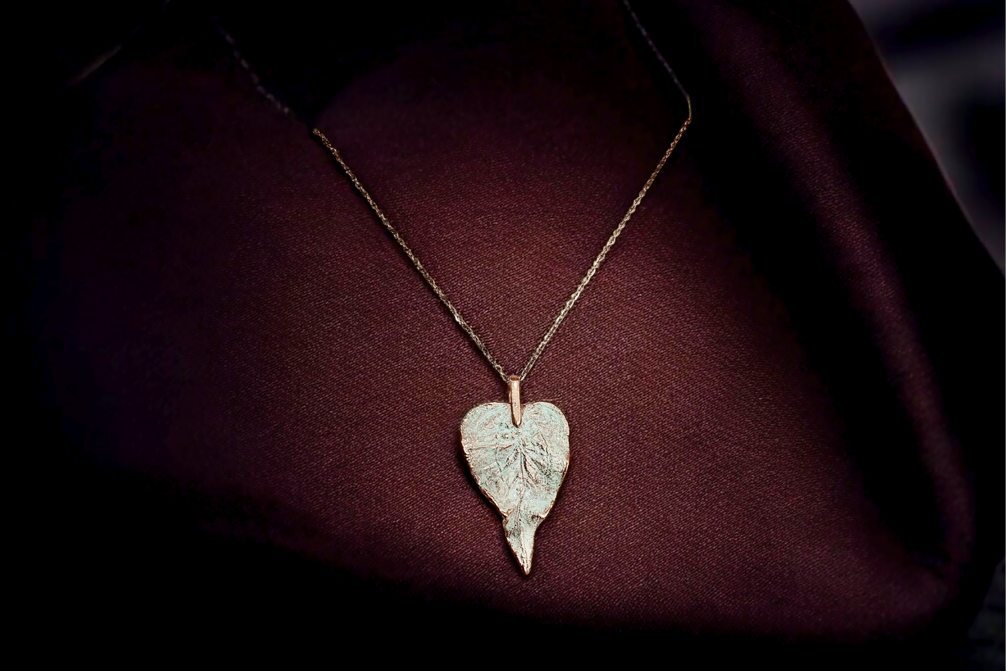 74 Meadow Leaf. White Patina Copper Pendant