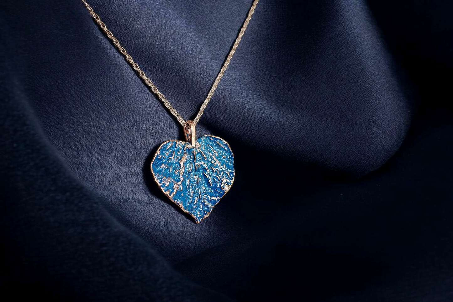 102 Linden Leaf Pendant Blue Patina — Sweet Copper