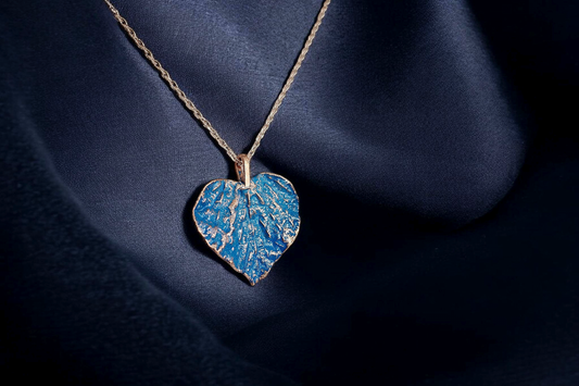 102 Linden Leaf Pendant Blue Patina — Sweet Copper