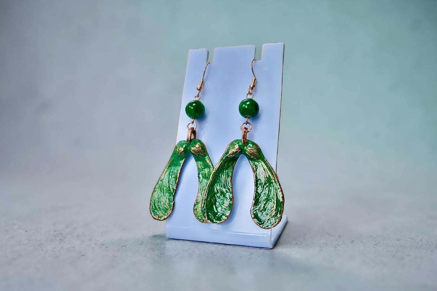 125 Maple Samara Earrings — Green Patina & Green Howlite