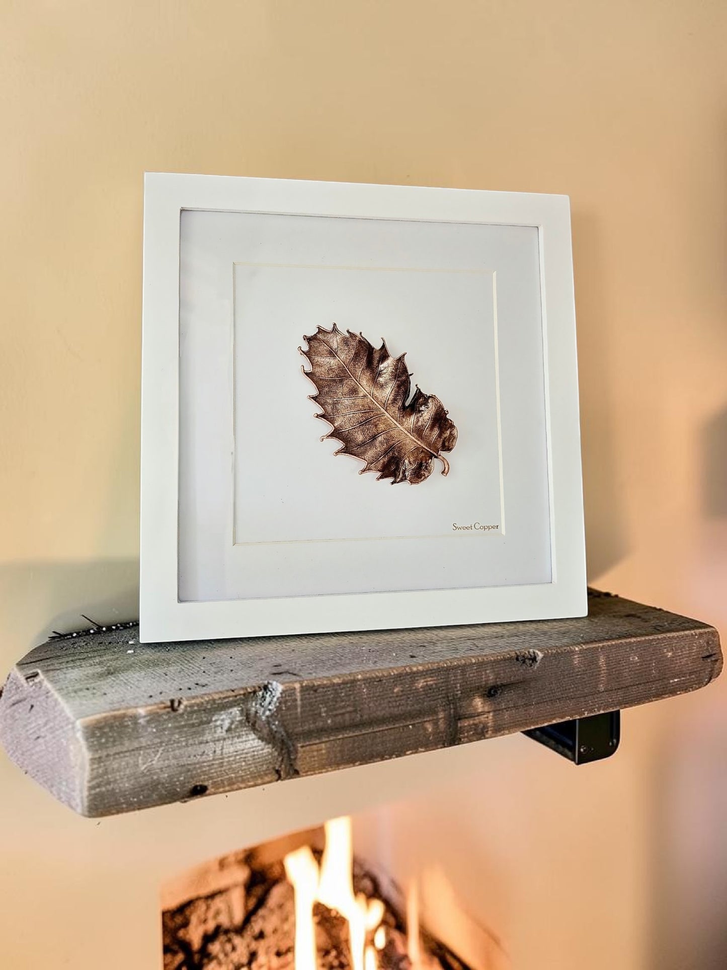 7. PIGS BACK. Imprint of Time – Framed Copper Chestnut Leaf Interior Art