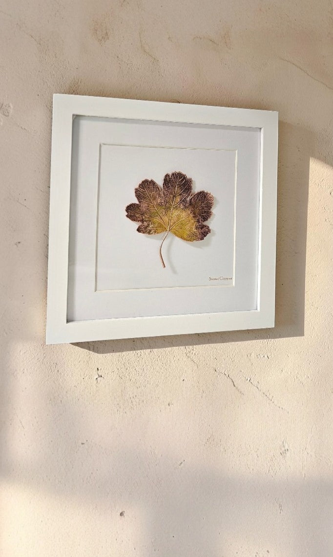 9.PIGS BACK. Gentle Glow – Framed Copper Grape Leaf Interior Art