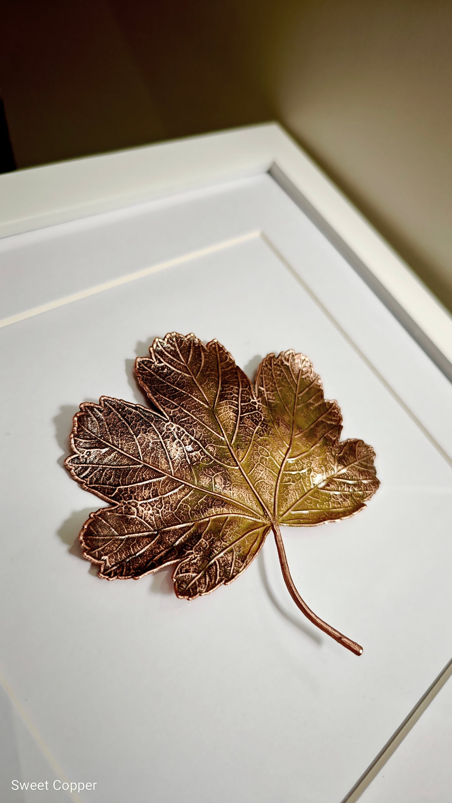 9.PIGS BACK. Gentle Glow – Framed Copper Grape Leaf Interior Art