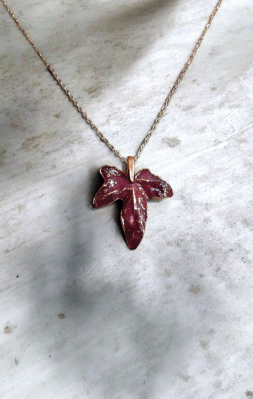 122 Ivy Leaf Pendant — Plum Patina