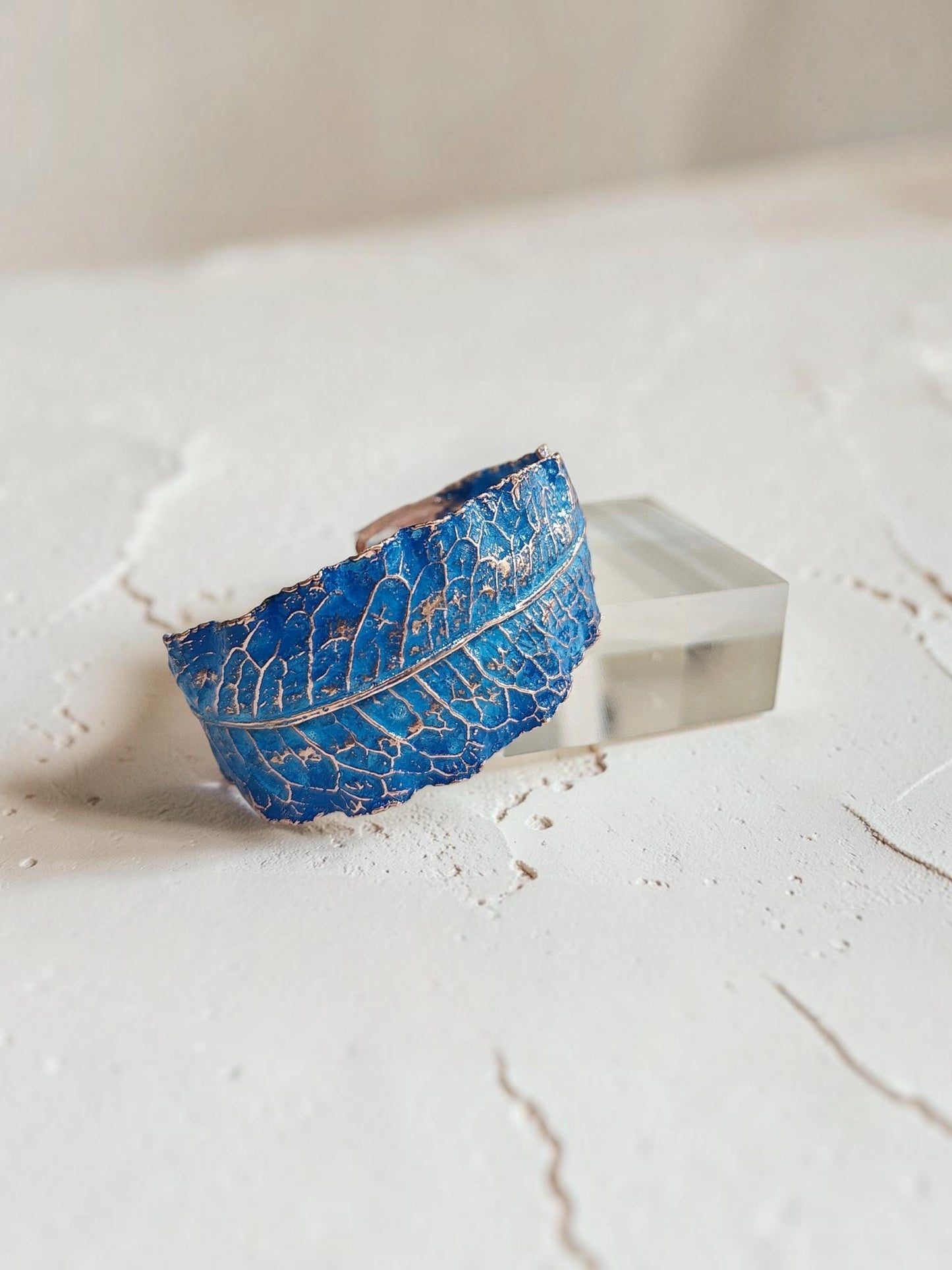 4/5 Azure Woodland Leaf – Copper Cuff Bracelet