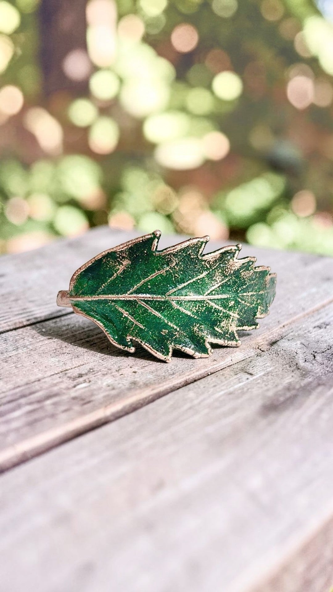 4/7 Green Chestnut Leaf – Copper Cuff Bracelet