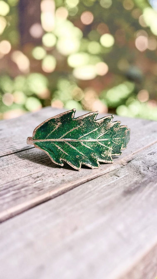 4/7 Green Chestnut Leaf – Copper Cuff Bracelet