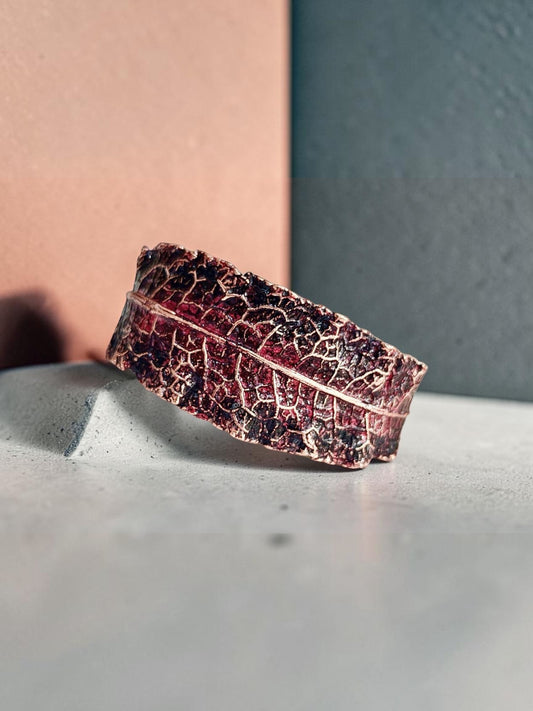 4/2 Burgundy Woodland Leaf – Copper Cuff Bracelet