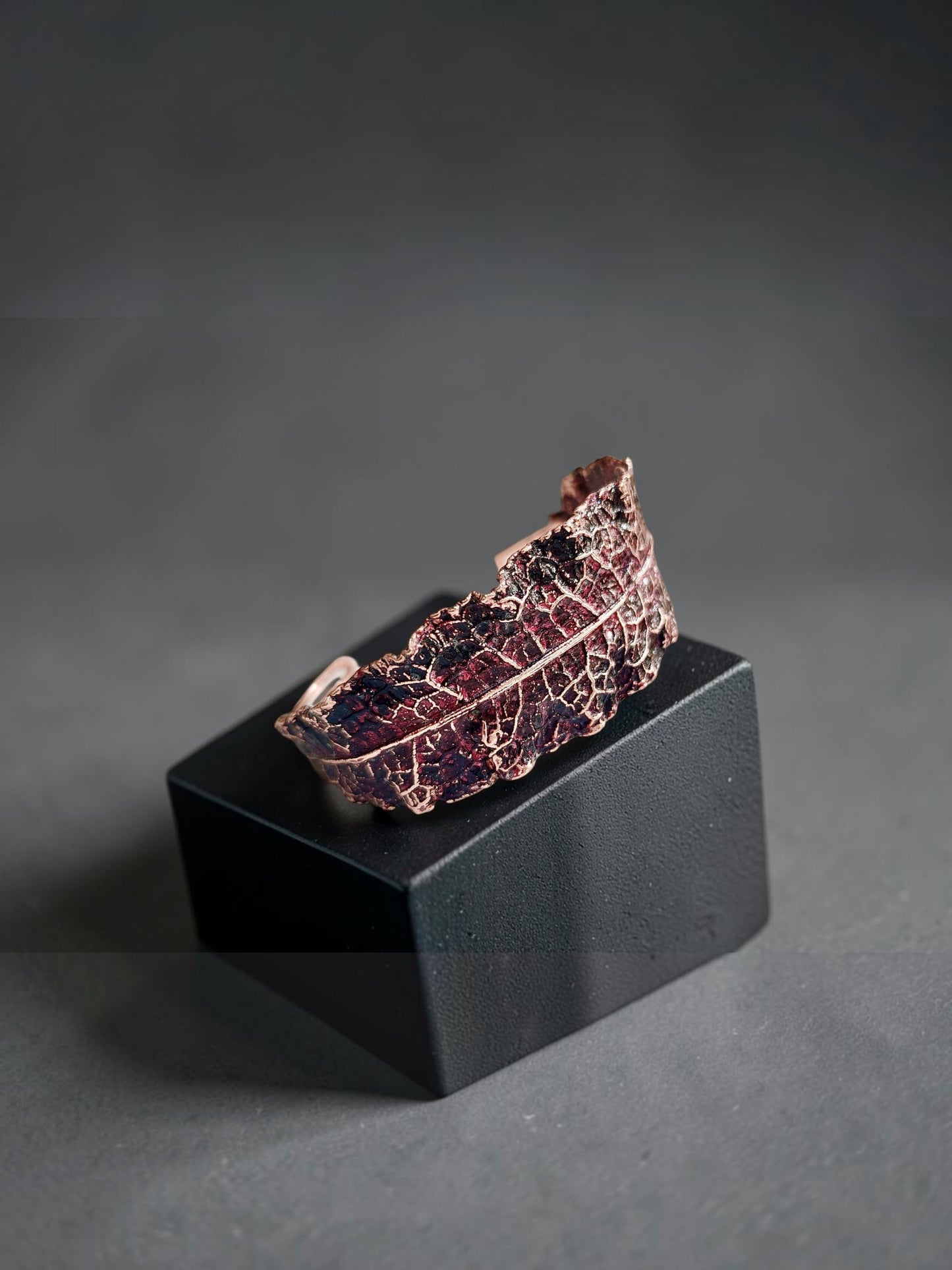 4/2 Burgundy Woodland Leaf – Copper Cuff Bracelet