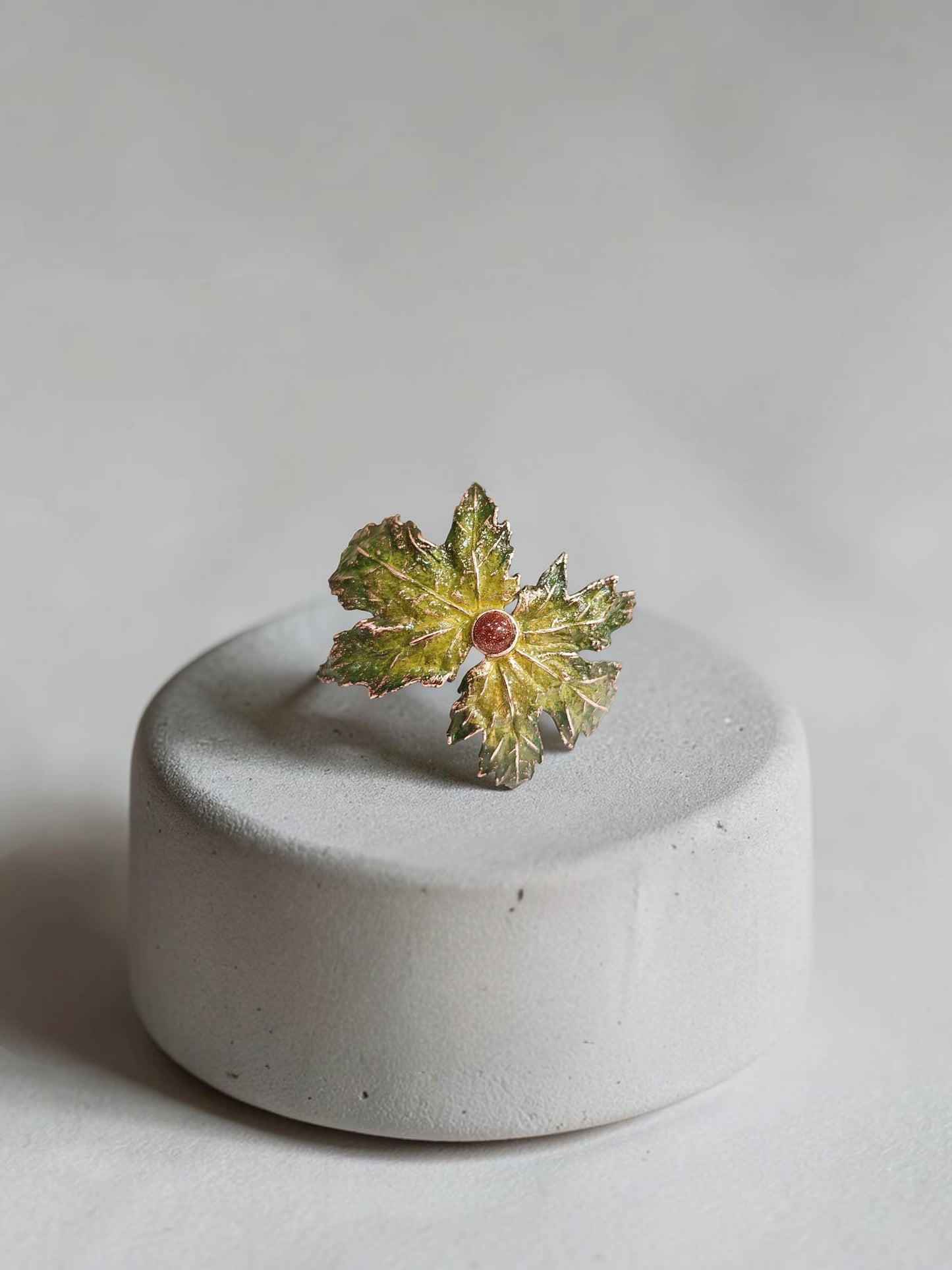 4/4 Olive Maple Leaves with Brown Aventurine – Copper Cuff Bracelet
