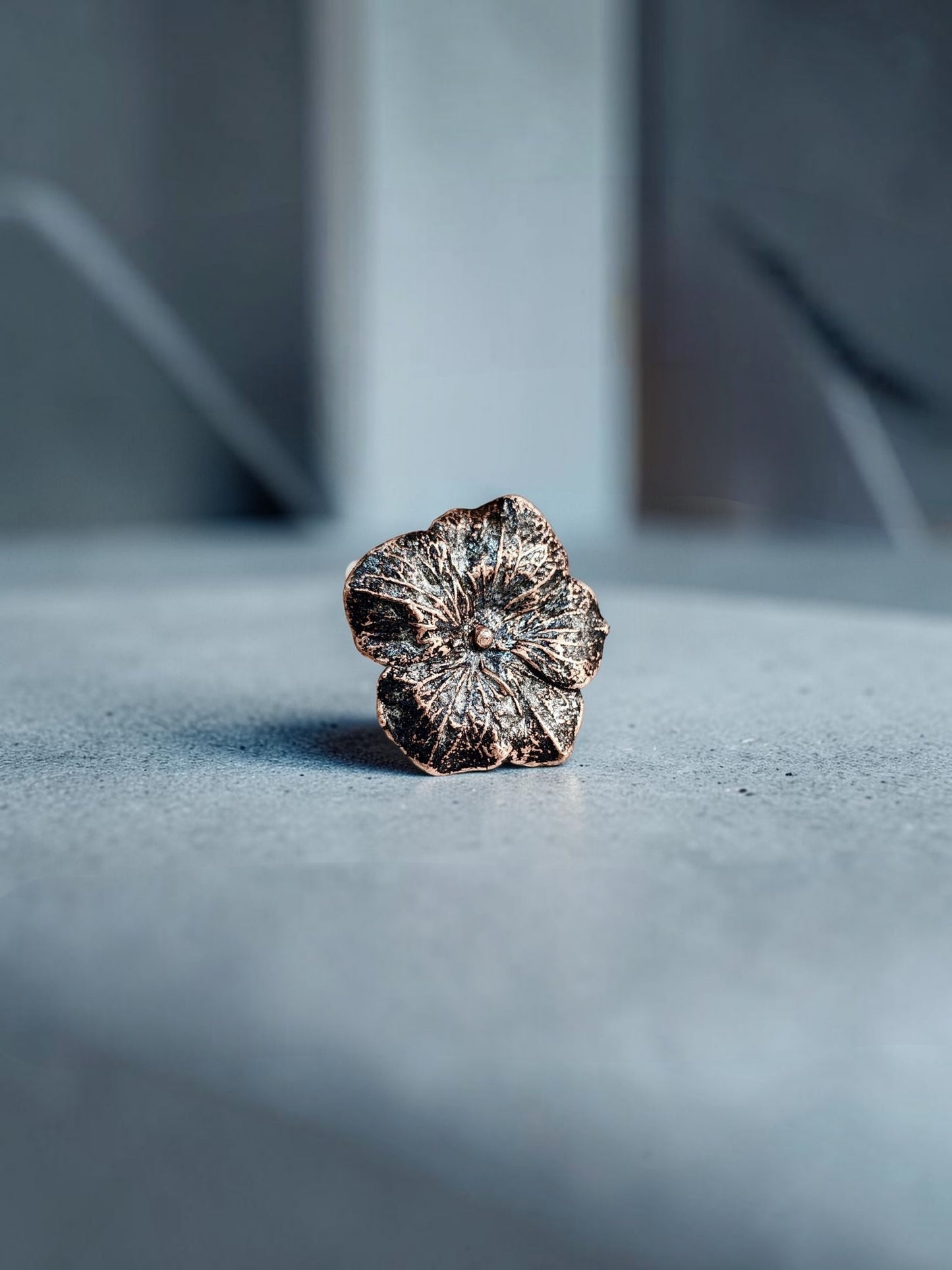 3/3 Graphite Hydrangea Flower – Copper Brooch